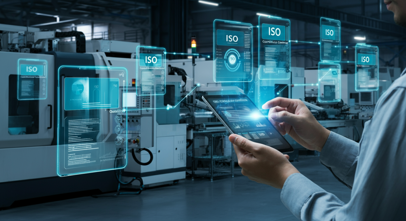Manufacturing quality control dashboard showing digital inspection forms and compliance tracking