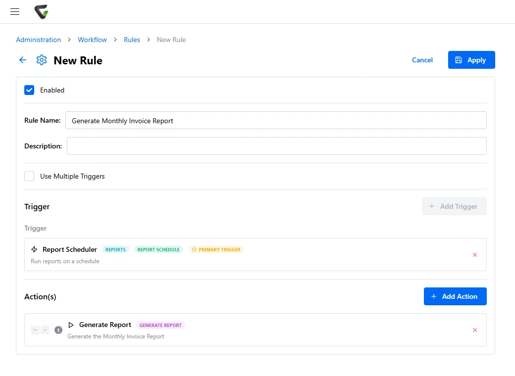 Building a workflow rule in Content Central with a trigger and an action
